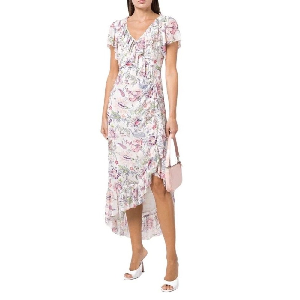 Cinq a Sept Sheila Dress Womens Size 2 Pink Floral Paisley Ruffle High Low Hem
